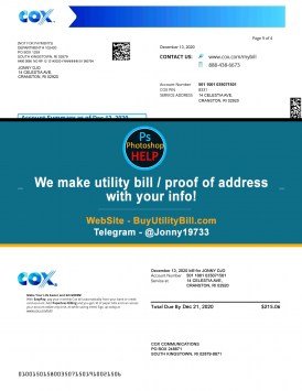 Rhode Island COX TV cable provider Sample Fake utility bill