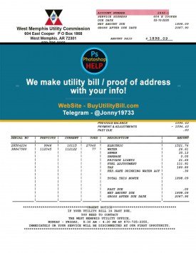 Arkansas USA fake Proof of address for electricity West Memphis Utility Commision Sample Fake utility bill