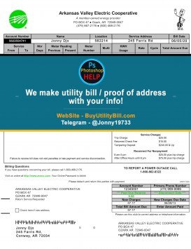 Arkansas USA fake Utility bill for electricity Valley Electric Sample Fake utility bill
