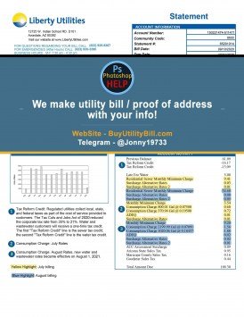 Arizona USA fake Utility bill for water Liberty Utilities Sample Fake utility bill