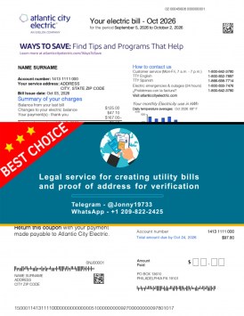 Sample proof of New Jersey address – Atlantic City Utility format