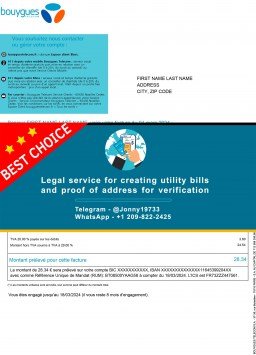 Bouygues Phone bill France Sample Fake utility bill