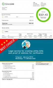 Digital mockup of Century Link Phone bill – USA format