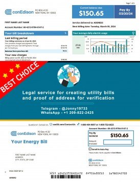 New York Con Edison Sample Fake utility bill