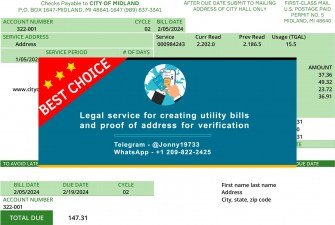 Michigan Midland water bill Sample Fake utility bill