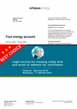 Octopus Energy utility document for UK residence verification
