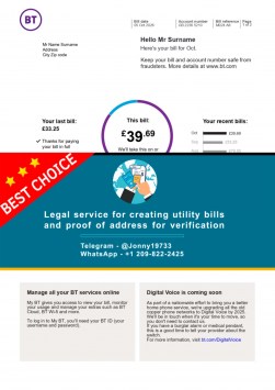 Address-based UK Television bill template by British Telecom TV