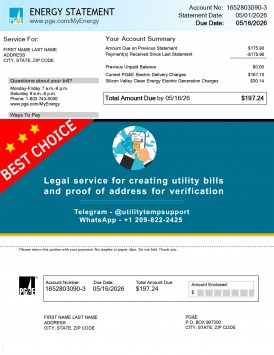 California PGE Pacific Gas and Electric utility bill template