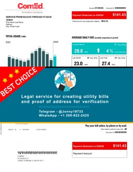 Digital mockup of ComEd energy bill – USA format