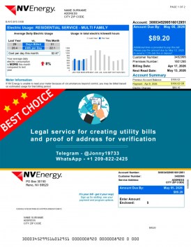 Digital mockup of NVEnergy bill – Nevada format