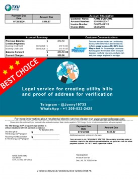 Customizable billing example from TXU Energy – Texas version