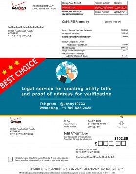 Arizona USA fake Verizon utility bill Sample Fake utility bill