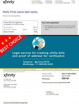 Massachusetts USA fake Proof of address for television cable phone Xfinity Comcast Sample