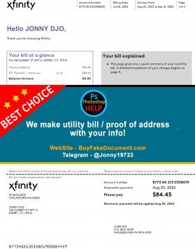 Ohio Xfinity Utility bill Sample