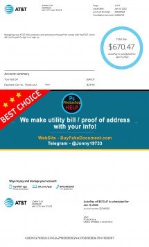 Illinois USA fake Proof of address for television AT T Sample Fake utility bill