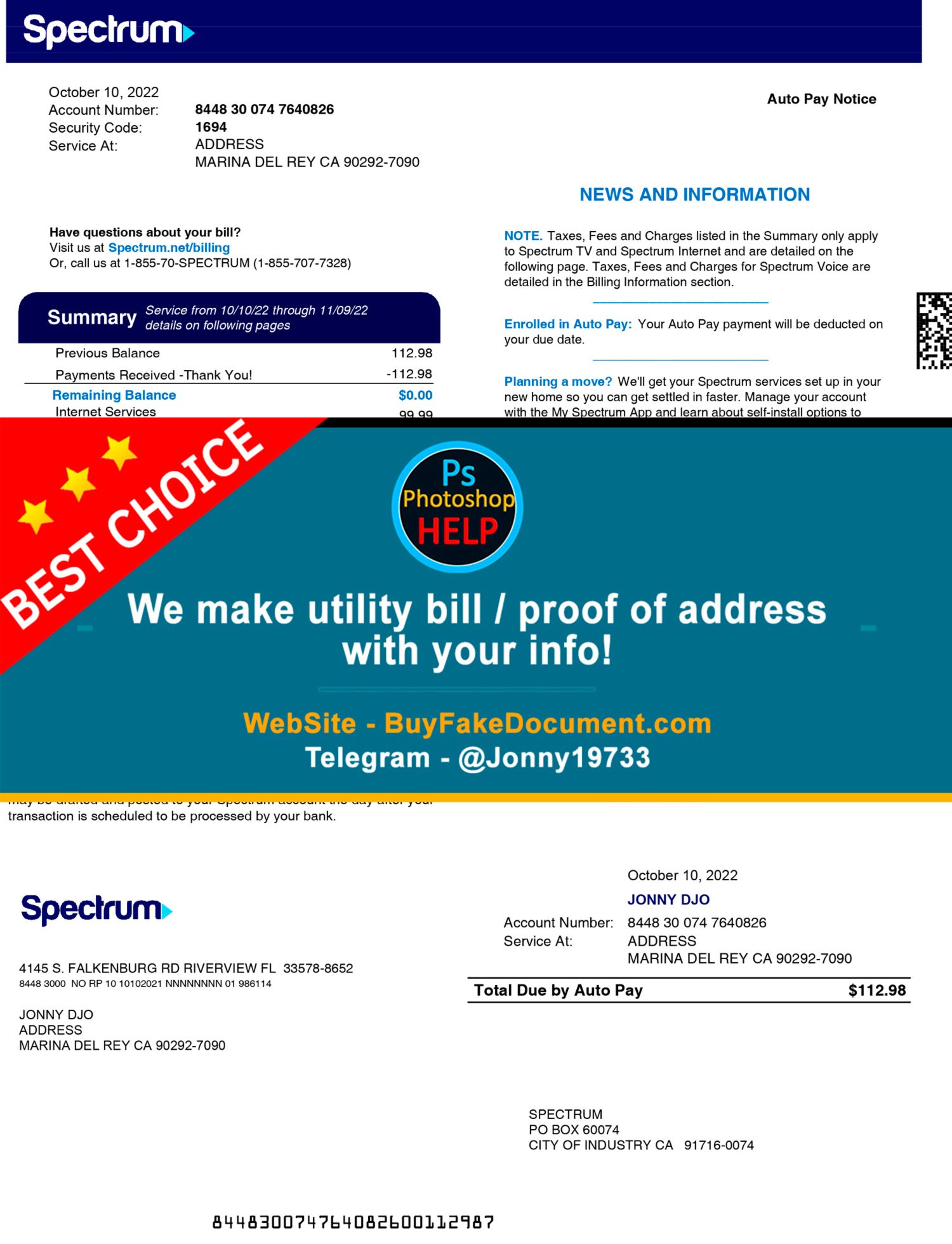 Fake New Spectrum utility bill